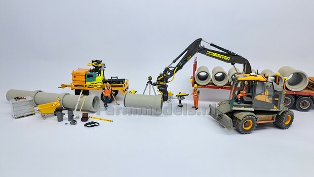 BOUWKIT: VERACHTERT (RIOOL-) BUIZENLEGGER  Beweegbaar met S60 Koppeling. Materiaal: Resin op KLEUR Gespoten incl. Verachtert Pr&eacute;-Cut Stickers geleverd 1:32 