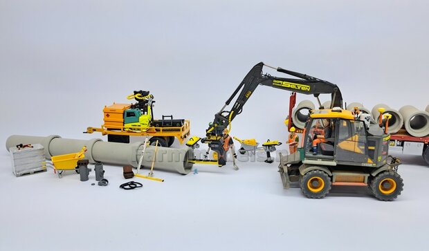 BOUWKIT: VERACHTERT (RIOOL-) BUIZENLEGGER  Beweegbaar met S60 Koppeling. Materiaal: Resin op KLEUR Gespoten incl. Verachtert Pr&eacute;-Cut Stickers geleverd 1:32 