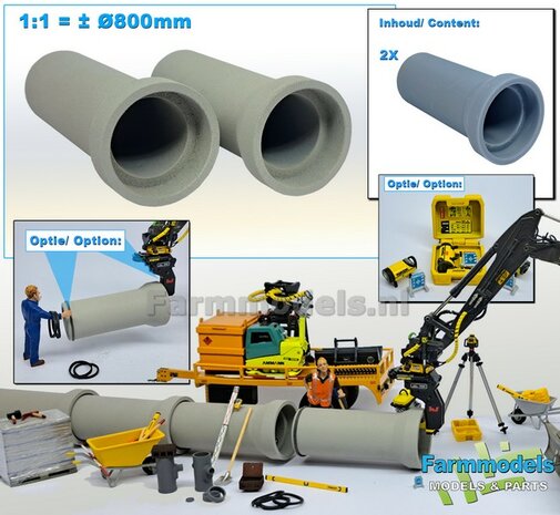 2x RIOOLBUIZEN  (Binnenmaat 1:1 = &Oslash;800mm)  Materiaal RESIN, BLANK Geleverd  1:32    