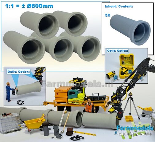 5x RIOOLBUIZEN  (Binnenmaat 1:1 = &Oslash;800mm)  Materiaal RESIN, BLANK Geleverd  1:32    