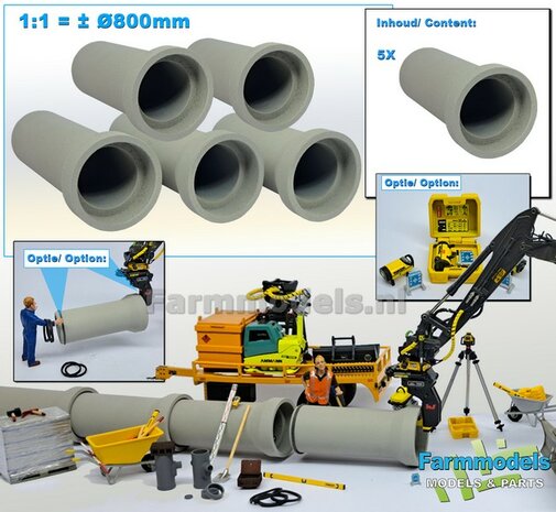 5x RIOOLBUIS BETONLOOK (Binnenmaat 1:1 = &Oslash;800mm)  Materiaal Resin in BETONLOOK/ CONCRETE Gespoten geleverd  1:32    