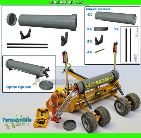 BOUWKIT: OPBERGBUIS met 2x DEKSEL + 2x STEUN + spanband stickers t.b.v. transport Statief/ 3-poot RESIN &amp; POLYSTYREEN onderdelen PVC GRIJS + ZWART Gespoten geleverd 1:32 