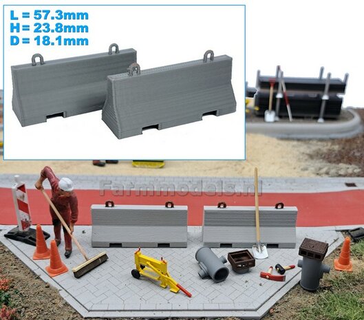 2x (BETONNEN) BARRIERS &quot;NEW LOOK&quot; + 4x OPHANGOGEN Materiaal KUNSTSTOF, BLANK Geleverd  1:32    