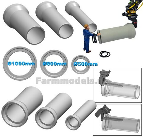 2x RIOOLBUIZEN  (Binnenmaat 1:1 = &Oslash;800mm)  Materiaal RESIN, BLANK Geleverd  1:32    