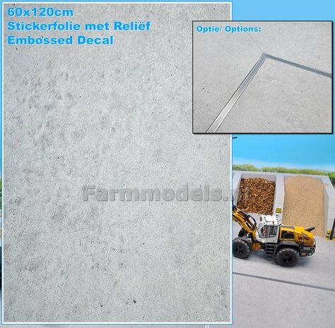 60 x 120cm: BETON FOLIE &quot;LIGHT CONCRETE&quot; met ECHT BETON RELI&Euml;F afmeting ruim 60cm x 120cm 1:32 