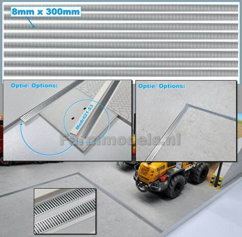 8mm x 300mm (8stuks): RVS/STALEN VLOERGOOT STICKERS  afmeting 8mm x 300mm  1:32 
