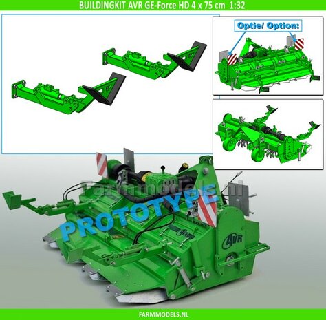 BOUWKIT: 2x Opklapbare RIJPADRUIMERS t.b.v. AVR GE-Force HD 4 x 75 cm Rijenfrees LET OP: BLANK geleverd, zelf in kleur zetten 1:32  LEVERBAAR BEGIN NOVEMBER 2025