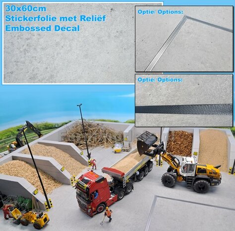 30 x 60cm: BETON FOLIE "LIGHT CONCRETE" met ECHT BETON RELI&Euml;F afmeting ruim 30cm x 60cm 1:32 