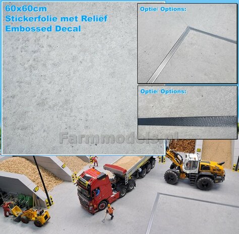 60 x 60cm: BETON FOLIE "LIGHT CONCRETE" met ECHT BETON RELI&Euml;F afmeting ruim 60cm x 60cm 1:32 