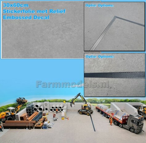 30 x 60cm: BETON FOLIE "USED CONCRETE" met ECHT BETON RELI&Euml;F afmeting ruim 30cm x 60cm 1:32 