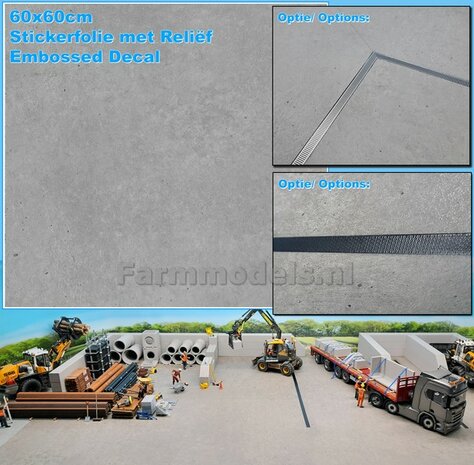 60 x 60cm: BETON FOLIE "USED CONCRETE" met ECHT BETON RELI&Euml;F afmeting ruim 60cm x 60cm 1:32 