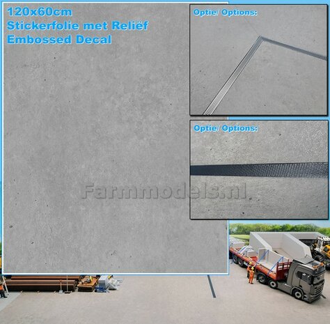 60 x 120cm: BETON FOLIE "USED CONCRETE" met ECHT BETON RELI&Euml;F afmeting ruim 60cm x 120cm 1:32 
