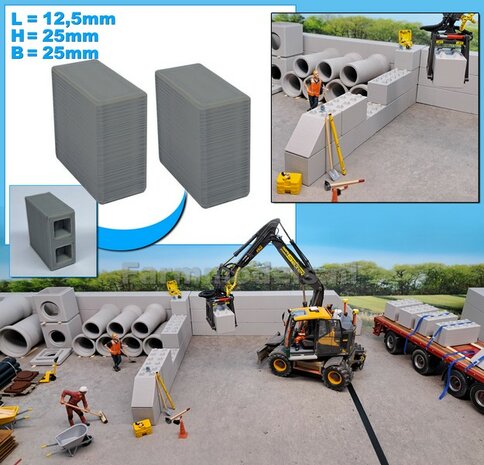 2x STAPELBLOK 1x2 VLAK   Afmeting blok: 12.5 x 25 x 25mm   Materiaal GRIJS KUNSTSTOF, BLANK Geleverd  1:32    