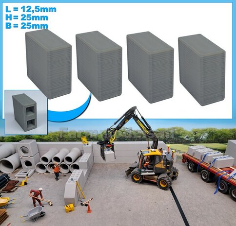 4x STAPELBLOK 1x2 VLAK   Afmeting blok: 12.5 x 25 x 25mm   Materiaal GRIJS KUNSTSTOF, BLANK Geleverd  1:32    