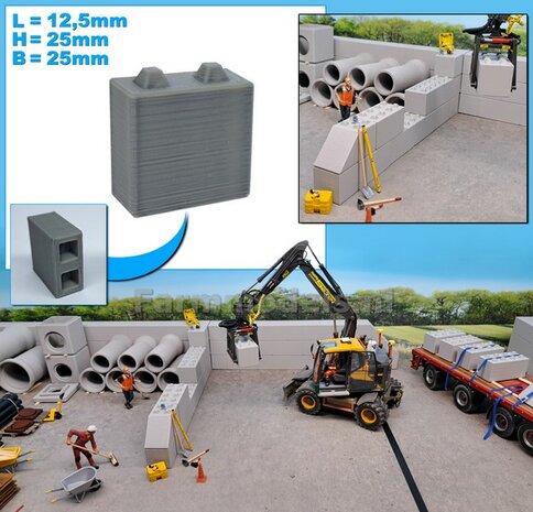 1x STAPELBLOK 1x2 NOKKEN   Afmeting blok: 12.5 x 25 x 25mm   Materiaal GRIJS KUNSTSTOF, BLANK Geleverd  1:32    
