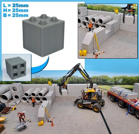 1x STAPELBLOK 2x2 NOKKEN  Afmeting blok: 25 x 25 x 25mm   Materiaal GRIJS KUNSTSTOF, BLANK Geleverd  1:32    