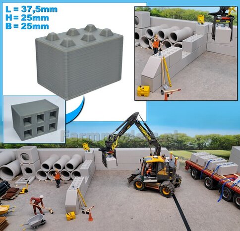 1x STAPELBLOK 3x2 NOKKEN  Afmeting blok: 37.5 x 25 x 25mm   Materiaal GRIJS KUNSTSTOF, BLANK Geleverd  1:32    