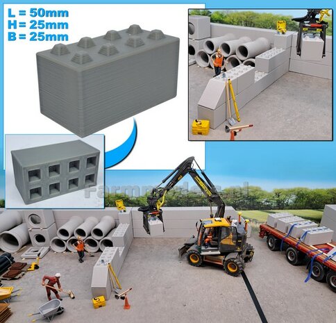 1x STAPELBLOK 4x2 NOKKEN  Afmeting blok: 50 x 25 x 25mm   Materiaal GRIJS KUNSTSTOF, BLANK Geleverd  1:32    