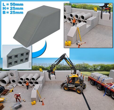 1x STAPELBLOK 4x2 VLAK/SCHUINE KANT   Afmeting blok: 50 x 25 x 25mm   Materiaal GRIJS KUNSTSTOF, BLANK Geleverd  1:32    