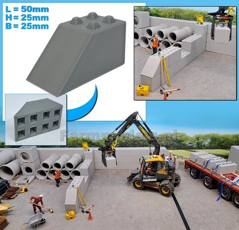 1x STAPELBLOK 4x2 NOKKEN/ SCHUINE VOORKANT  Afmeting blok: 50 x 25 x 25mm   Materiaal GRIJS KUNSTSTOF, BLANK Geleverd  1:32    