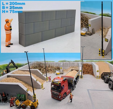 WAND STAPELBLOKKEN RECHTE VOORKANTEN VLAKKE BOVENKANT Afmeting: 200 x 25 x 75mm   Materiaal GRIJS KUNSTSTOF, BLANK Geleverd  1:32    