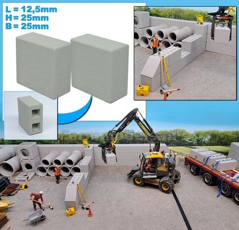 2x STAPELBLOK 1x2 VLAK   Afmeting blok: 12.5 x 25 x 25mm   Materiaal GRIJS KUNSTSTOF, CONCRETE BETONLOOK Gespoten geleverd  1:32    