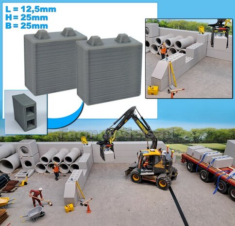 2x STAPELBLOK 1x2 NOKKEN   Afmeting blok: 12.5 x 25 x 25mm   Materiaal GRIJS KUNSTSTOF, BLANK Geleverd  1:32    