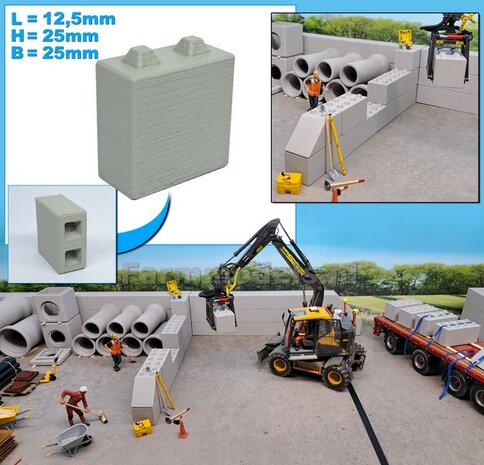 1x STAPELBLOK 1x2 NOKKEN   Afmeting blok: 12.5 x 25 x 25mm   Materiaal GRIJS KUNSTSTOF, CONCRETE BETONLOOK Gespoten geleverd  1:32    