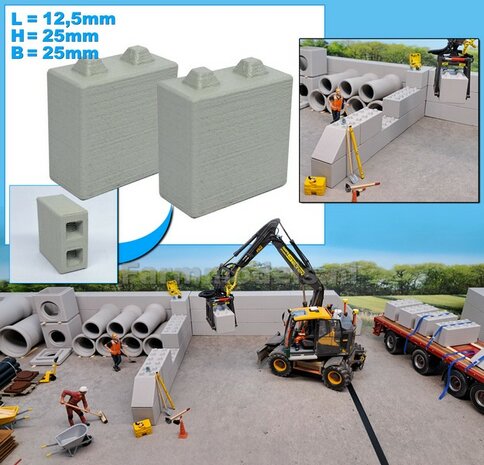 2x STAPELBLOK 1x2 NOKKEN   Afmeting blok: 12.5 x 25 x 25mm   Materiaal GRIJS KUNSTSTOF, CONCRETE BETONLOOK Gespoten geleverd  1:32    