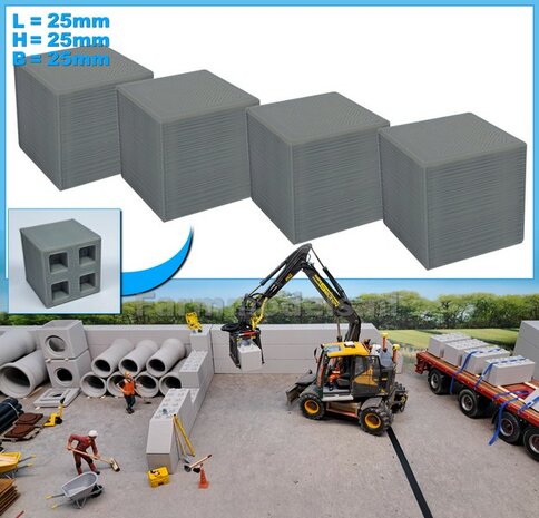 4x STAPELBLOK 2x2 VLAK   Afmeting blok: 25 x 25 x 25mm   Materiaal GRIJS KUNSTSTOF, BLANK Geleverd  1:32    