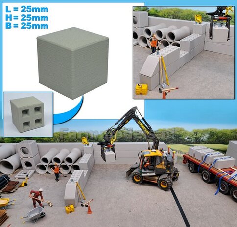1x STAPELBLOK 2x2 VLAK   Afmeting blok: 25 x 25 x 25mm   Materiaal GRIJS KUNSTSTOF, CONCRETE BETONLOOK Gespoten geleverd  1:32    