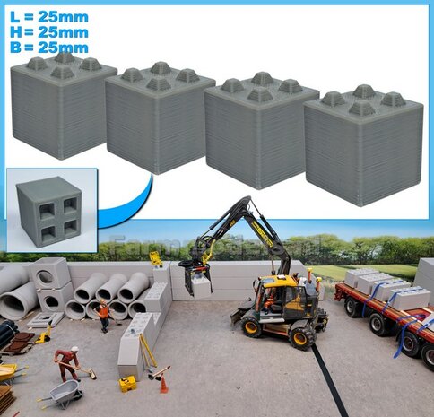 4x STAPELBLOK 2x2 NOKKEN  Afmeting blok: 25 x 25 x 25mm   Materiaal GRIJS KUNSTSTOF, BLANK Geleverd  1:32    