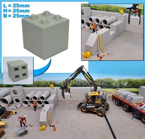 1x STAPELBLOK 2x2  NOKKEN   Afmeting blok: 25 x 25 x 25mm   Materiaal GRIJS KUNSTSTOF, CONCRETE BETONLOOK Gespoten geleverd  1:32    