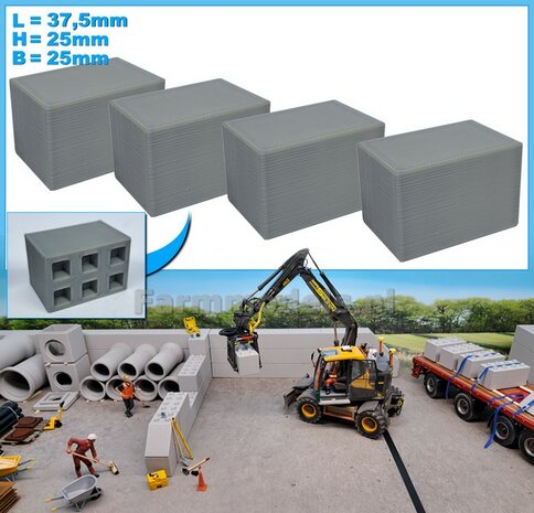 4x STAPELBLOK 3x2 VLAK   Afmeting blok: 37.5 x 25 x 25mm   Materiaal GRIJS KUNSTSTOF, BLANK Geleverd  1:32    
