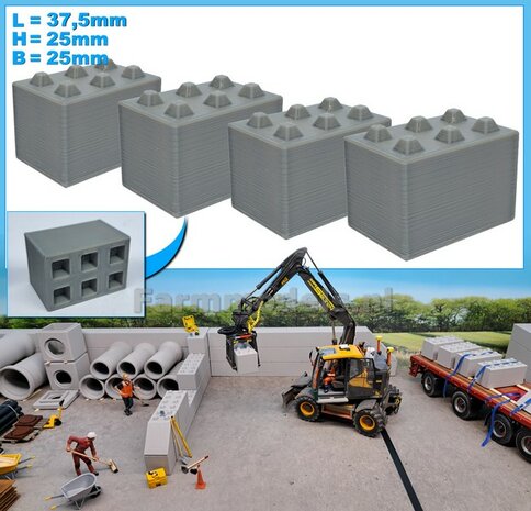 4x STAPELBLOK 3x2 NOKKEN  Afmeting blok: 37.5 x 25 x 25mm   Materiaal GRIJS KUNSTSTOF, BLANK Geleverd  1:32    