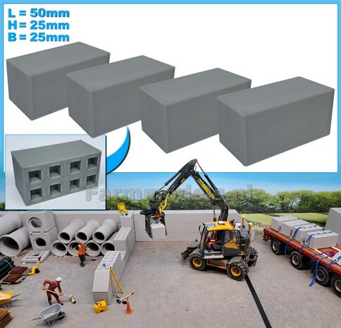 4x STAPELBLOK 4x2 VLAK   Afmeting blok: 50 x 25 x 25mm   Materiaal GRIJS KUNSTSTOF, BLANK Geleverd  1:32    
