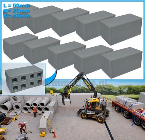 10x STAPELBLOK 4x2 VLAK   Afmeting blok: 50 x 25 x 25mm   Materiaal GRIJS KUNSTSTOF, BLANK Geleverd  1:32    