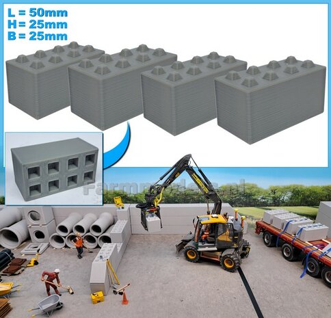 4x STAPELBLOK 4x2 NOKKEN  Afmeting blok: 50 x 25 x 25mm   Materiaal GRIJS KUNSTSTOF, BLANK Geleverd  1:32    