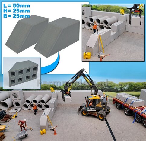 2x STAPELBLOK 4x2 VLAK/SCHUINE KANT   Afmeting blok: 50 x 25 x 25mm   Materiaal GRIJS KUNSTSTOF, BLANK Geleverd  1:32    