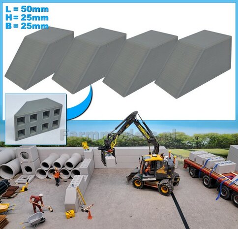 4x STAPELBLOK 4x2 VLAK/SCHUINE KANT   Afmeting blok: 50 x 25 x 25mm   Materiaal GRIJS KUNSTSTOF, BLANK Geleverd  1:32    