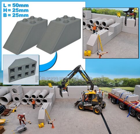 2x STAPELBLOK 4x2 NOKKEN/ SCHUINE VOORKANT  Afmeting blok: 50 x 25 x 25mm   Materiaal GRIJS KUNSTSTOF, BLANK Geleverd  1:32    