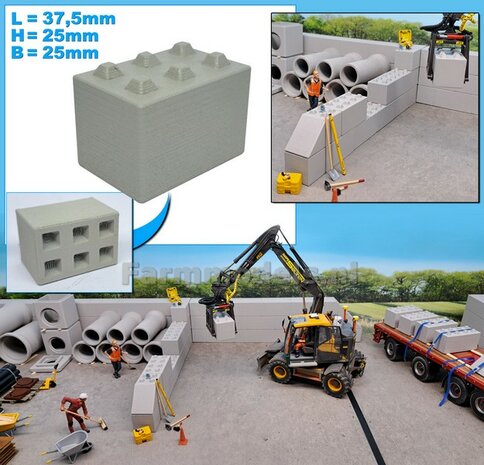 1x STAPELBLOK 3x2 NOKKEN   Afmeting blok: 37.5 x 25 x 25mm   Materiaal GRIJS KUNSTSTOF, CONCRETE BETONLOOK Gespoten geleverd  1:32    