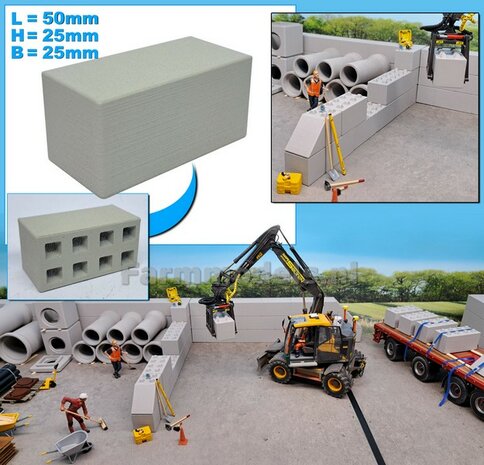 1x STAPELBLOK 4x2 VLAK   Afmeting blok: 50 x 25 x 25mm   Materiaal GRIJS KUNSTSTOF, CONCRETE BETONLOOK Gespoten geleverd  1:32    