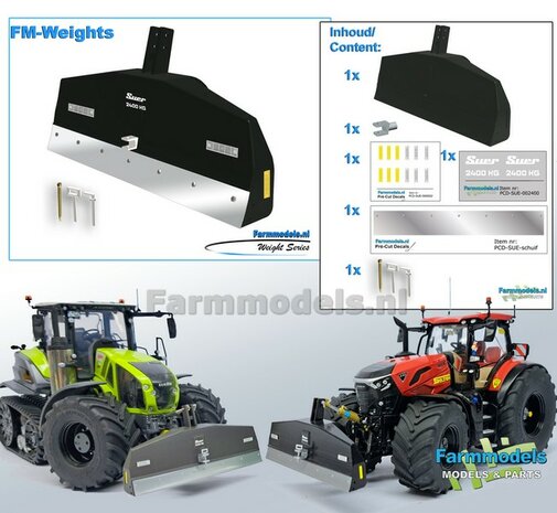 BOUWKIT: SUER 2400kg SCHUIFGEWICHT  85.5mm breed. Resin ZWART GESPOTEN + Kunststof Trekhaak ALUMINIUM Gespoten + diverse stickers o.a. SLIJTPLAAT + 2x pinnen 1:32