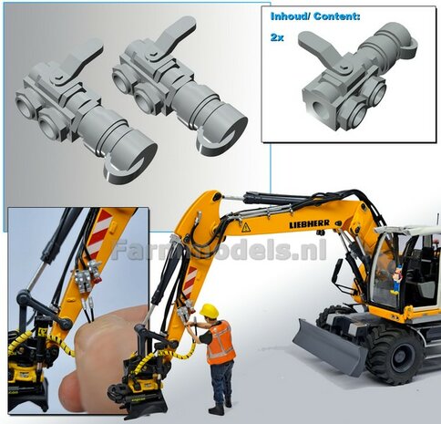 2x HYDRAULIEK &quot;VROUW&quot; met KOGELKRAAN ENKEL, stand DICHT met BESCHERMKAP Materiaal RESIN BLANK geleverd  1:32    