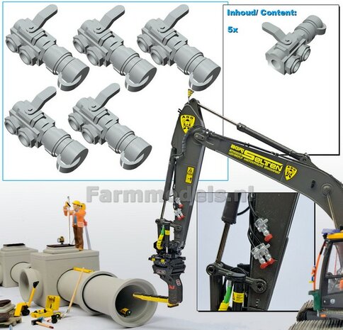 5x HYDRAULIEK &quot;VROUW&quot; met KOGELKRAAN ENKEL, stand DICHT met BESCHERMKAP Materiaal RESIN BLANK geleverd  1:32    