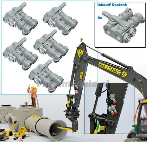 5x HYDRAULIEK &quot;VROUW&quot; met KOGELKRAAN DUBBEL, stand OPEN  Materiaal RESIN BLANK geleverd  1:32    