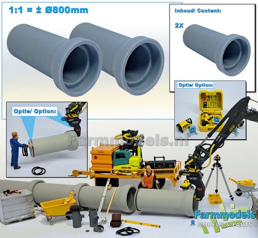 2x RIOOLBUIZEN  (Binnenmaat 1:1 = &Oslash;800mm)  Materiaal RESIN, BLANK Geleverd  1:32    