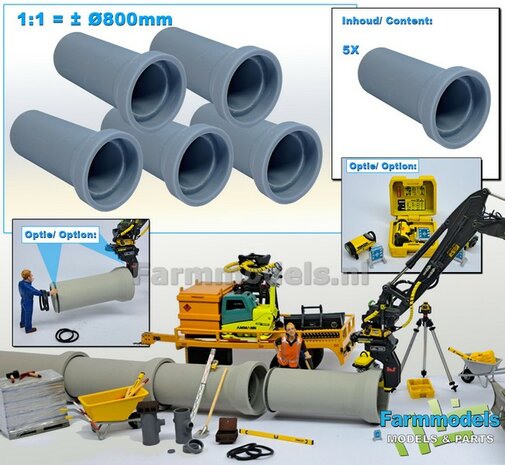 5x RIOOLBUIZEN  (Binnenmaat 1:1 = &Oslash;800mm)  Materiaal RESIN, BLANK Geleverd  1:32    