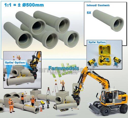 5x RIOOLBUIS  BETONLOOK (Binnenmaat 1:1 = &Oslash;500mm)  Materiaal Resin in BETONLOOK/ CONCRETE Gespoten geleverd  1:32    